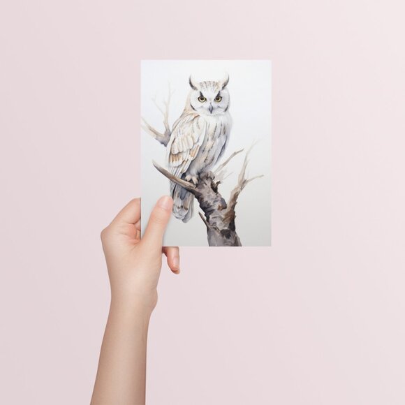 Watercolor White Owl Portrait Wall Art Illustration Print Poster Unframed - Picture 5 of 6